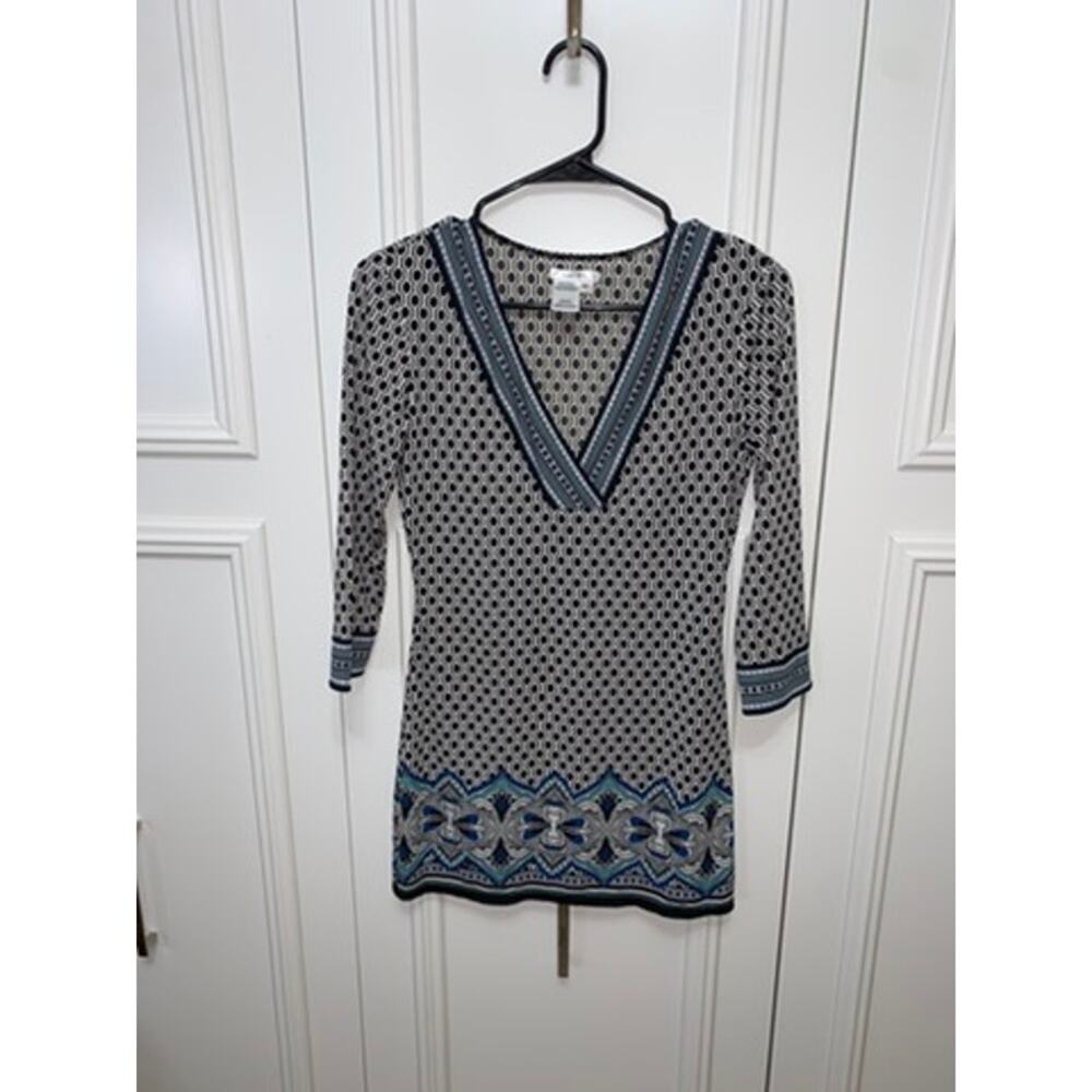 Sophie Max XS Geometric‎ Print Dress Multicolor 3/4 Sleeve V-Neck